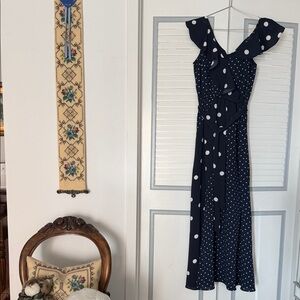 NWT Bar III Navy Ruffled Polka Dot Dress